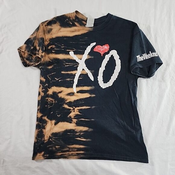 The Weeknd Black Acid Wash‎ Bleach Concert Tee Size Medium Upcycled grudge R&B - Picture 1 of 15
